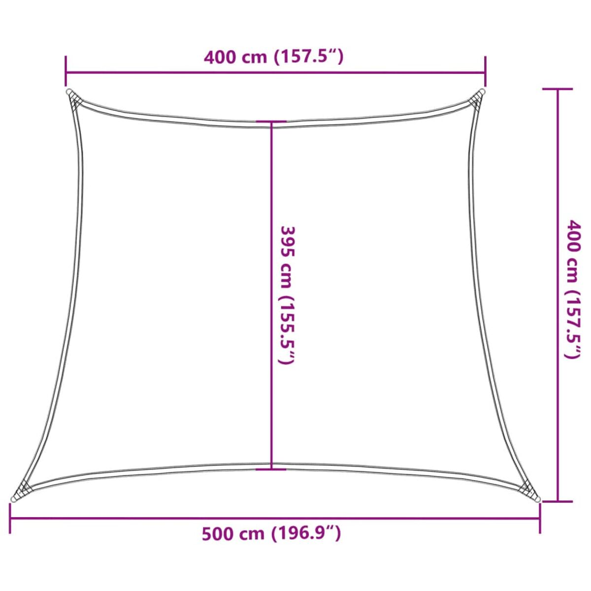 Un parasole quadrato con dimensioni. È misurato in centimetri, su sfondo bianco.