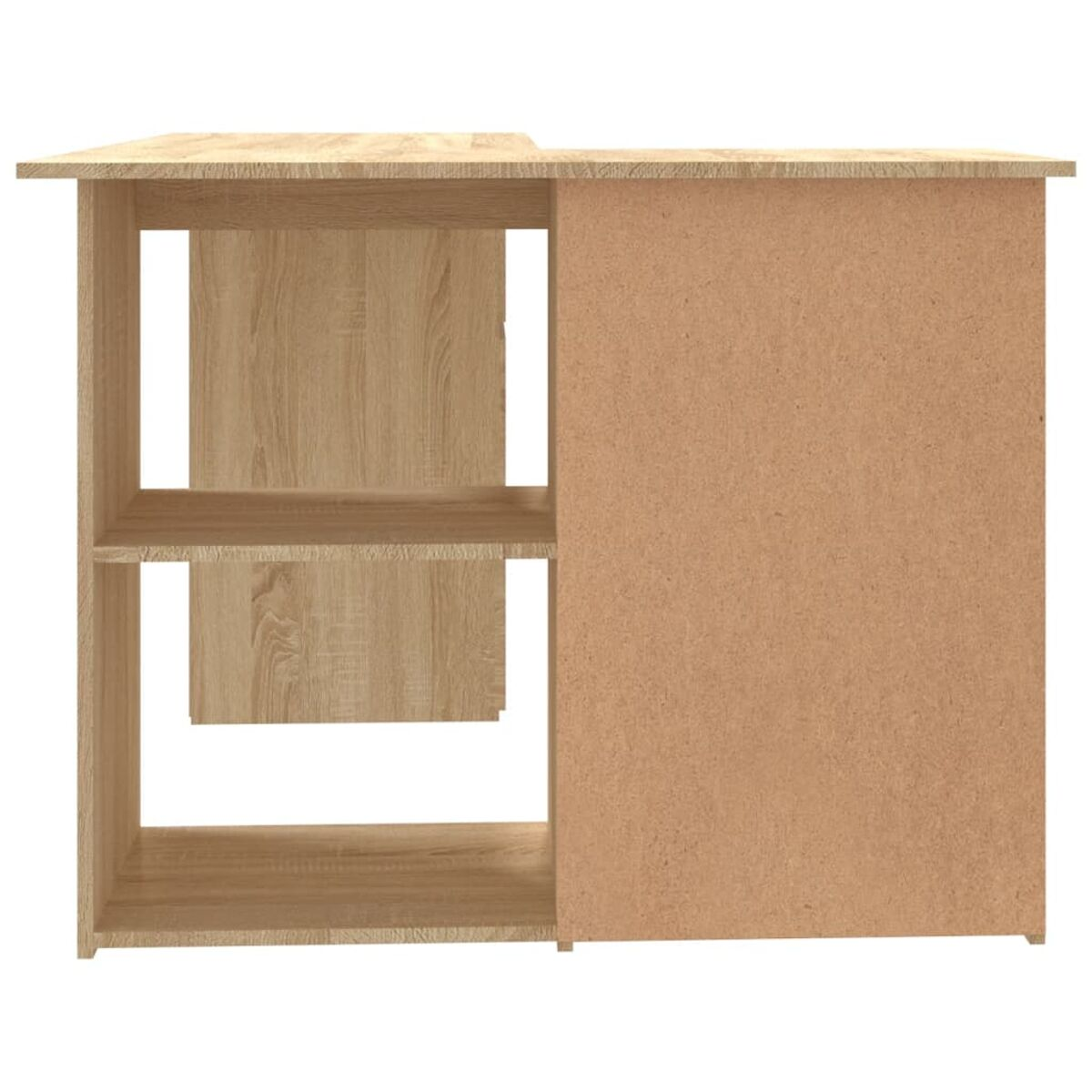 Schrank. Holzmaserung, offene Regale und eine Schranktür. Weißer Hintergrund.