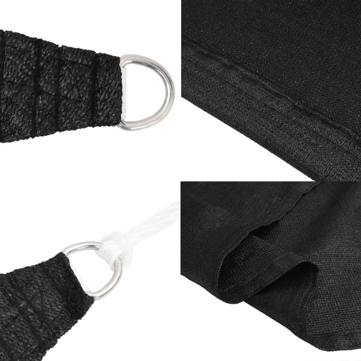 Nahaufnahme von schwarzen Stoffbändern mit Stahlringen. Detaillierte Ansicht des Stoffes.