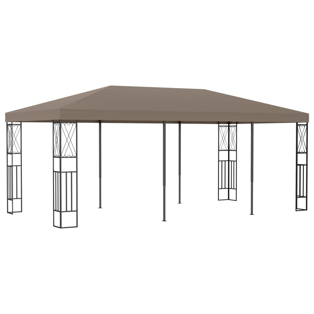 Braune Pergola auf weißem Hintergrund, mit braunem Dach.
