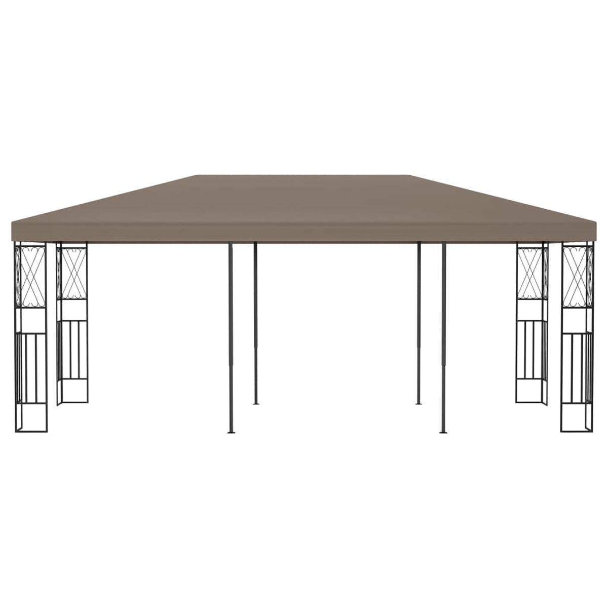 Ein rechteckiger Pavillon mit braunem Dach, schwarzem Rahmen, auf weißem Hintergrund.