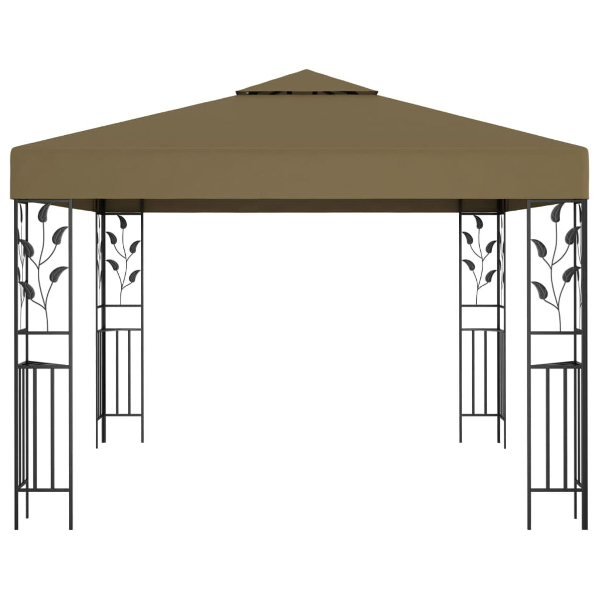 Beiger Pavillon mit schwarzem Rahmen. Der Rahmen hat dekorative Blätter. Isoliert, weißer Grund.