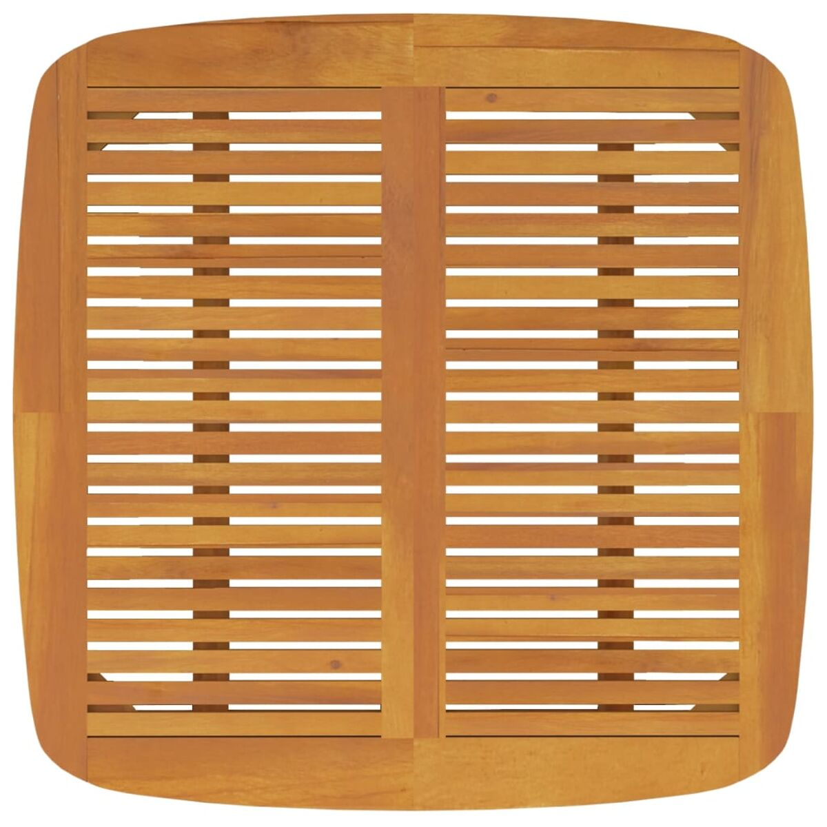 Ein quadratischer Holztisch mit Lattenrost, der ein offenes und luftiges Design bietet.
