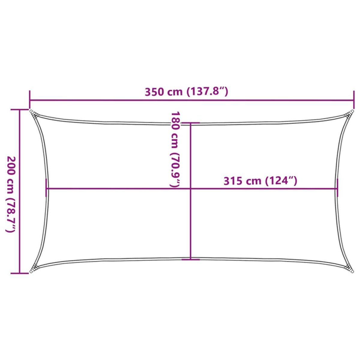 Vela parasole rettangolare con dimensioni indicate.