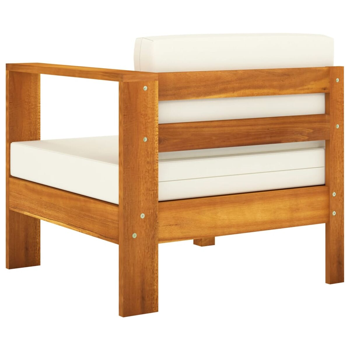 Holzsessel mit weißen Kissen. Brauner Holzrahmen, weiße Kissen. Modernes Design.