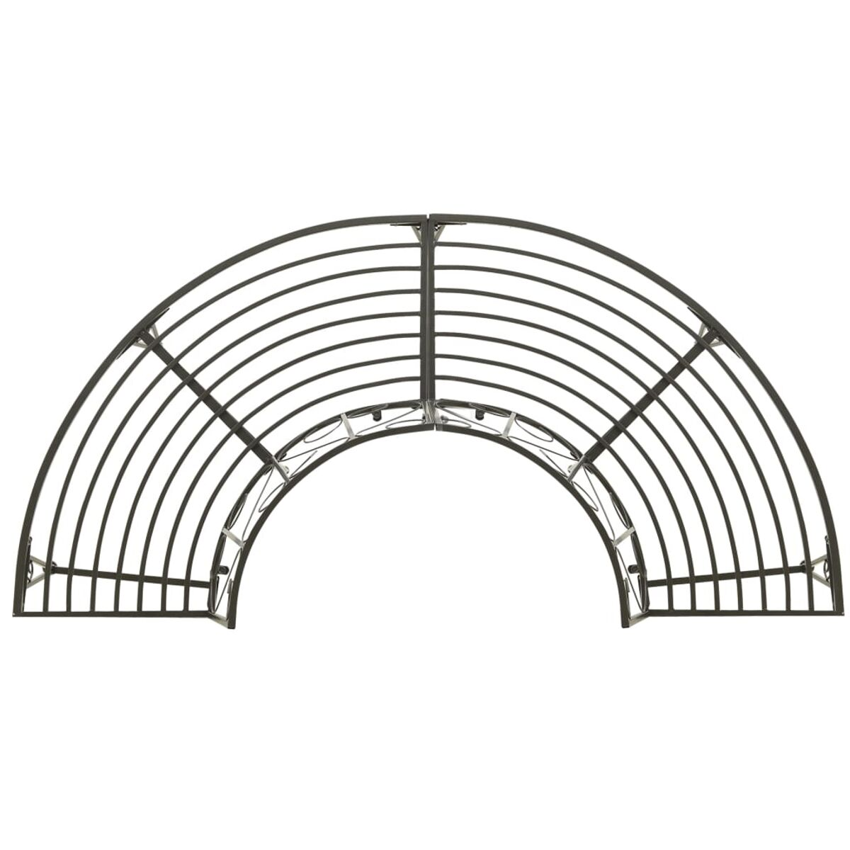 Dunkle Metallbogenstruktur. Der Bogen hat ein gebogenes Design.