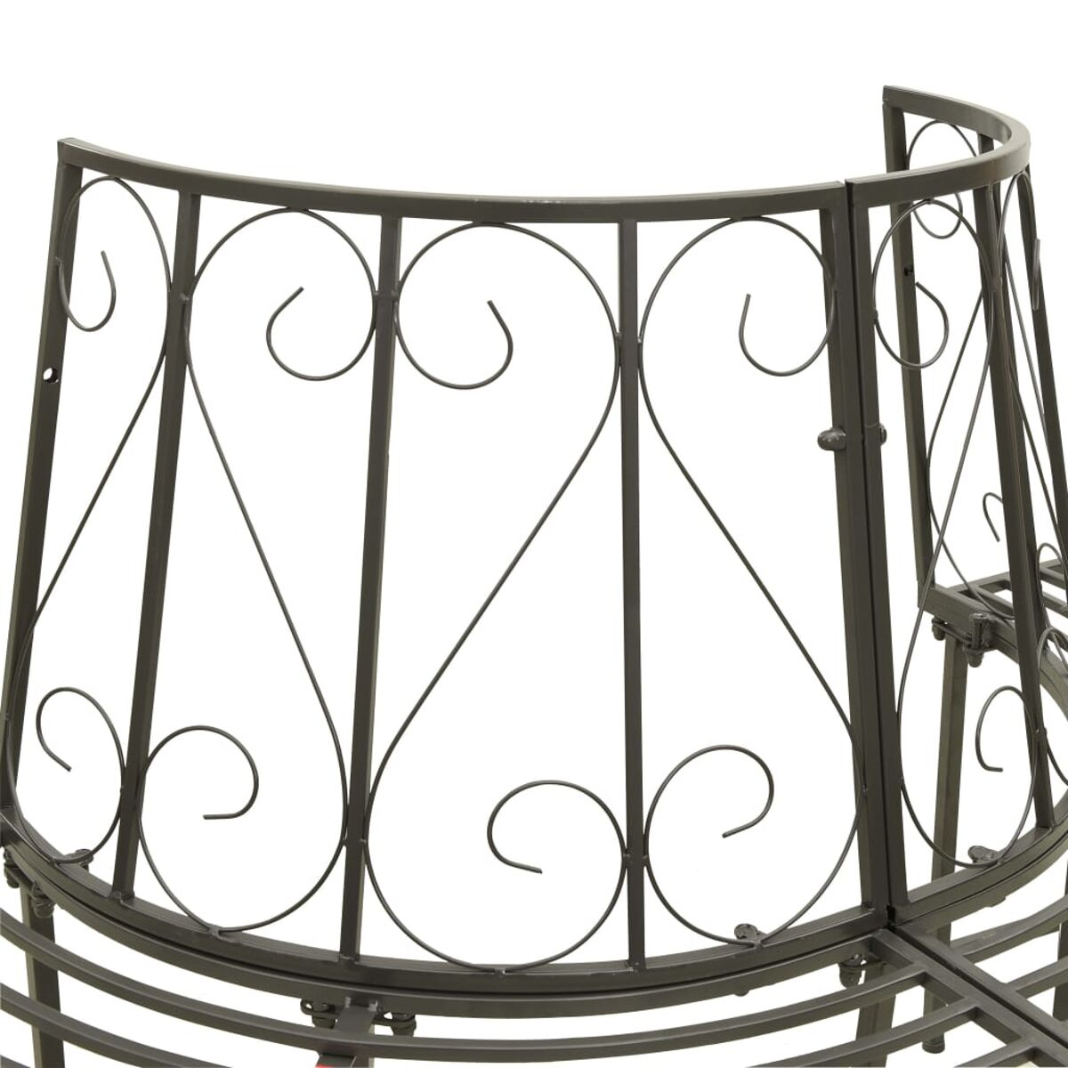 Dekorativer Metallzaun mit gewölbter Oberseite. Das Design hat herzförmige Details.