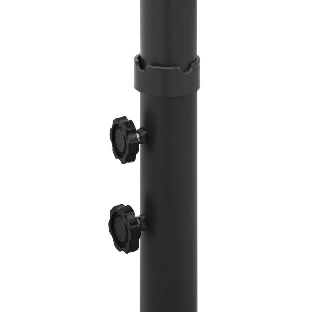 Schwarze verstellbare Stange mit schwarzen Knöpfen, Nahaufnahme.
