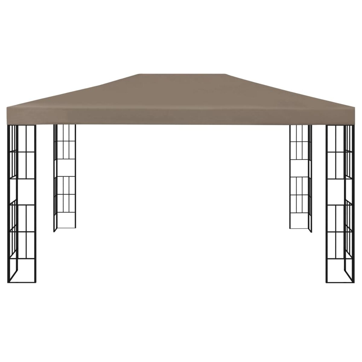 Un telaio di gazebo marrone con supporti a griglia neri. Il telaio è su sfondo bianco.
