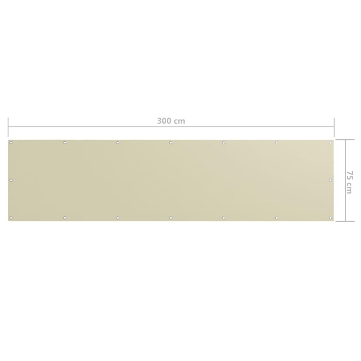 Cremefarbener rechteckiger Sichtschutz, 300cm lang, 75cm hoch. Der Hintergrund ist weiß.