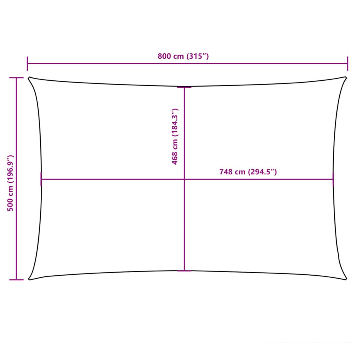 Tenda parasole rettangolare con dimensioni etichettate, di colore chiaro.