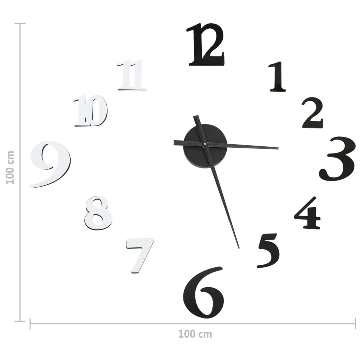 Moderne Uhr mit schwarzen Zeigern und Zahlen. Weißer Hintergrund.