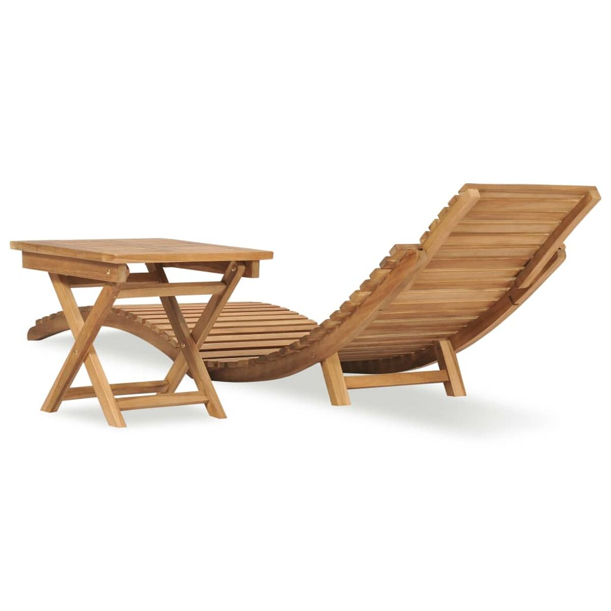 Chaise Lounge aus Holz mit Beistelltisch. Isoliert auf weißem Hintergrund.