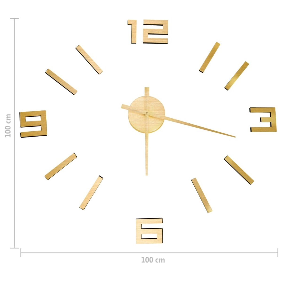 Eine Wanduhr mit 12, 3, 6 und 9. Die Uhr besteht aus Holzausschnitten auf weißem Hintergrund.