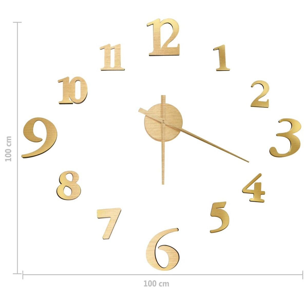 Moderne Uhr mit goldenen Zeigern und Zahlen. Weißer Hintergrund.