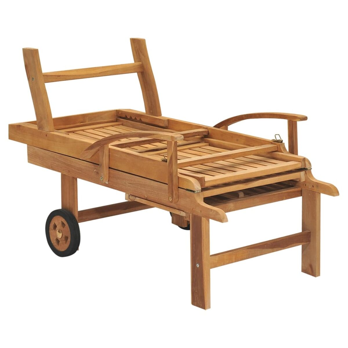 Holz-Outdoor-Trolley mit Rädern. Es hat ein faltbares Design. Weißer Hintergrund.
