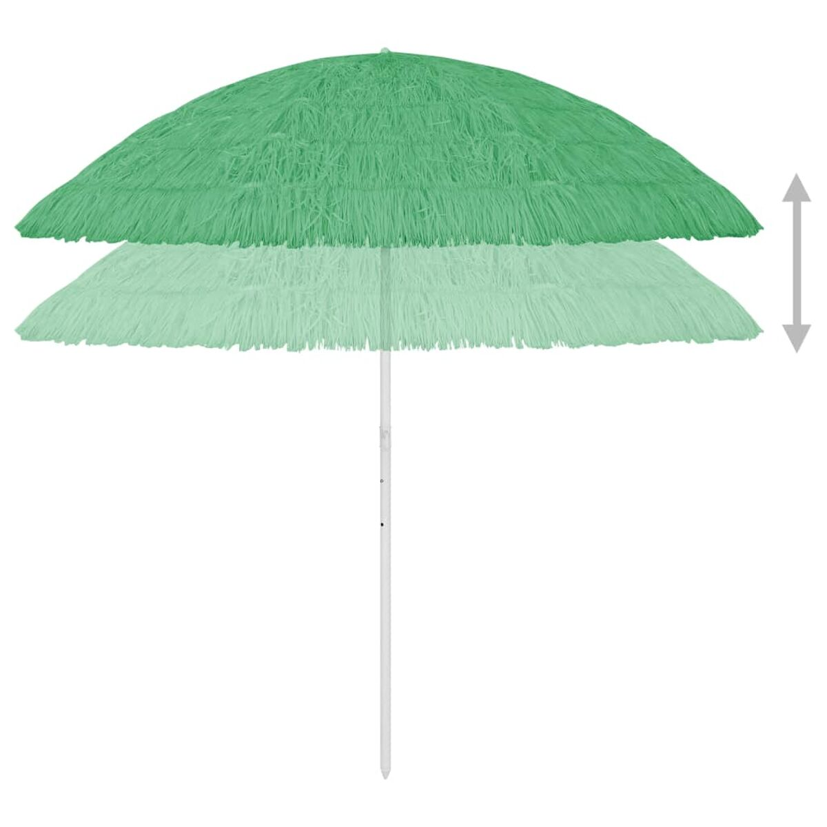 Ein grüner Sonnenschirm. Der Schirm wird in zwei Höhen gezeigt.