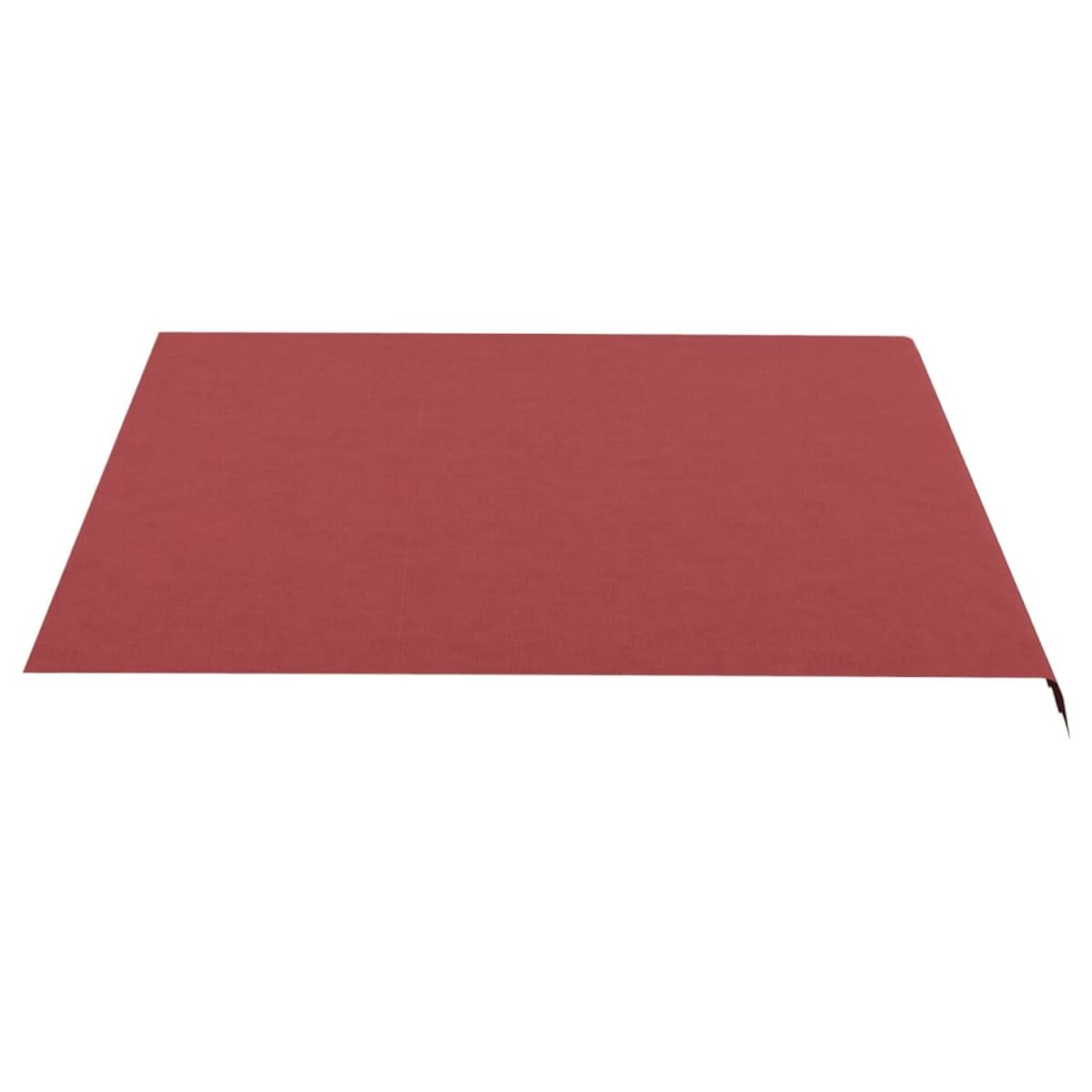 Ein roter Sonnenschutz, rechteckig, mit leicht abgewinkelter Kante. Weißer Hintergrund.