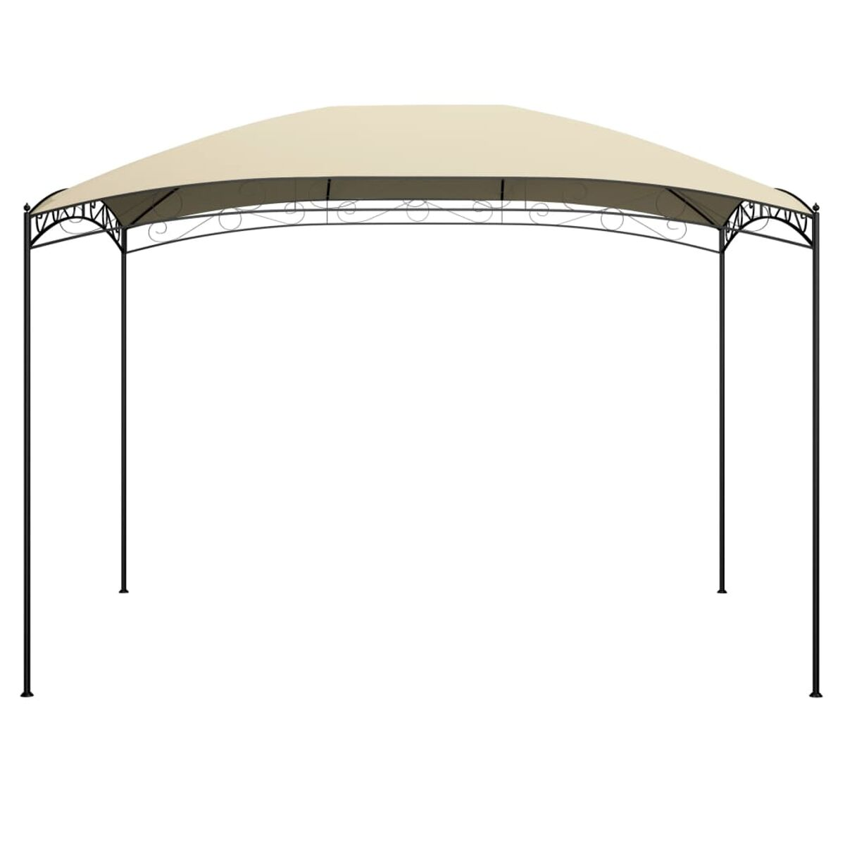 Beiger Pavillon mit schwarzer Struktur. Geschwungenes Design.
