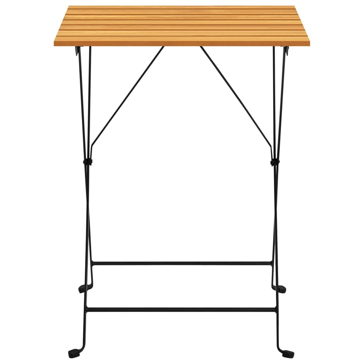 Ein kleiner Holztisch mit schwarzen Beinen, auf weißem Hintergrund. Die Tischplatte ist geriffelt.