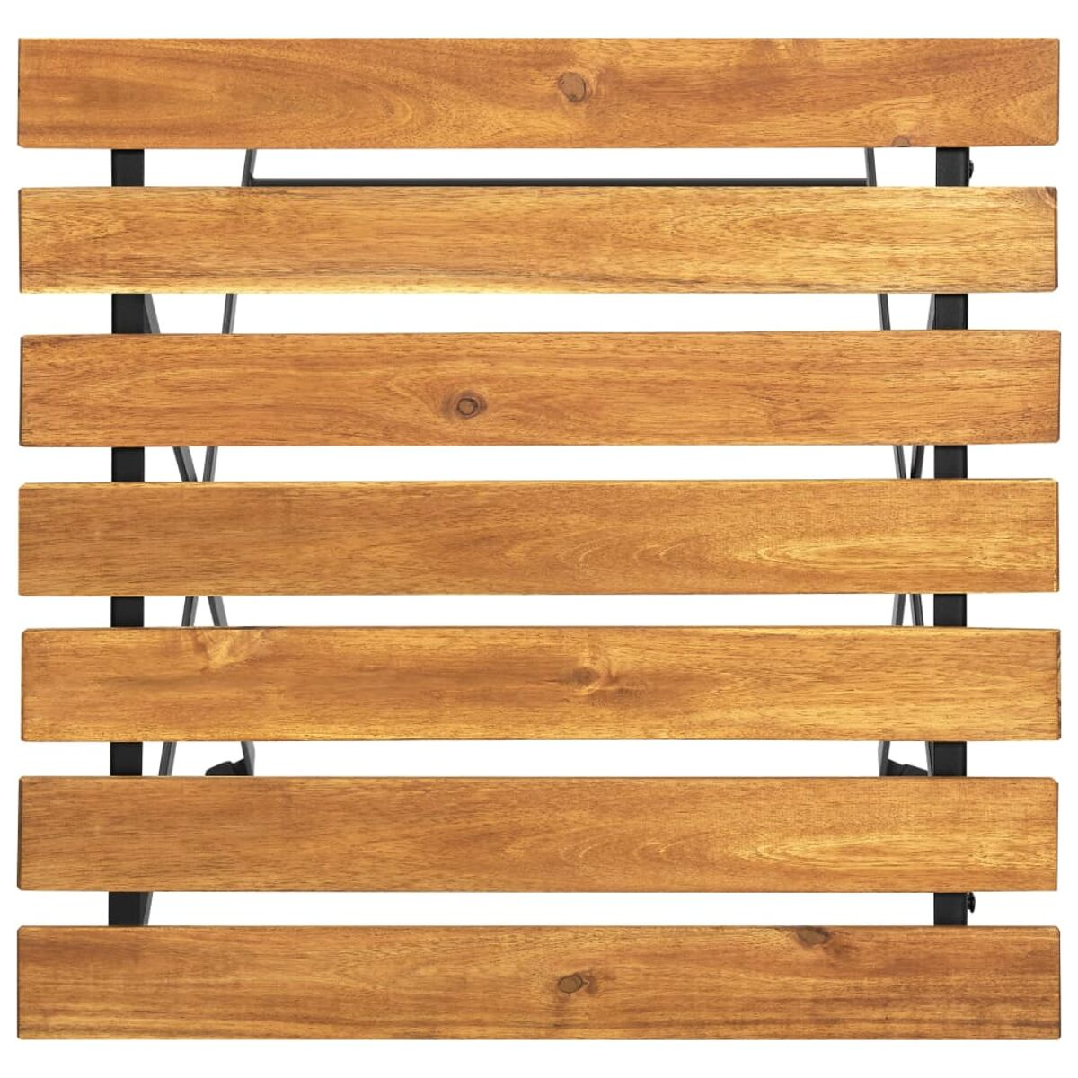 Holztisch mit schwarzen Metallbeinen.