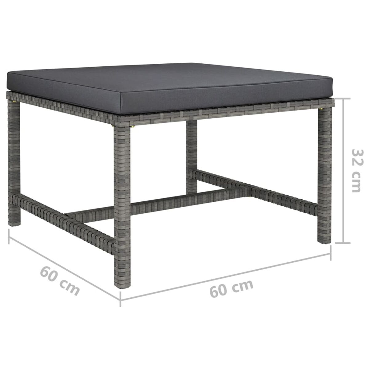 Ein grauer quadratischer Tisch mit einem grauen Kissen oben.