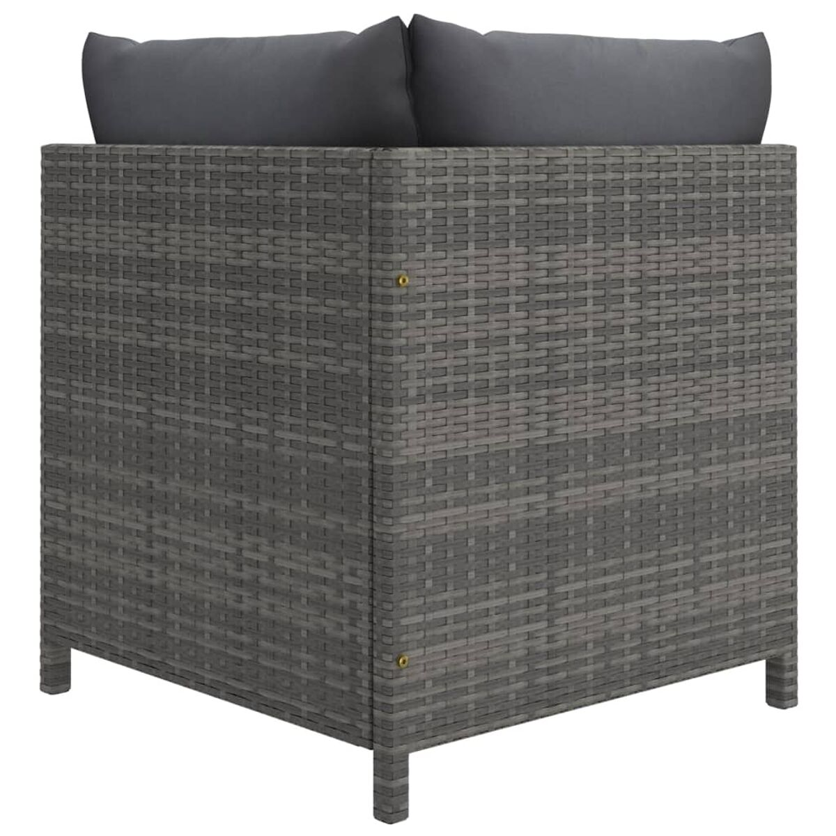 Graues, gewebtes Ecksofa für draußen mit Kissen.