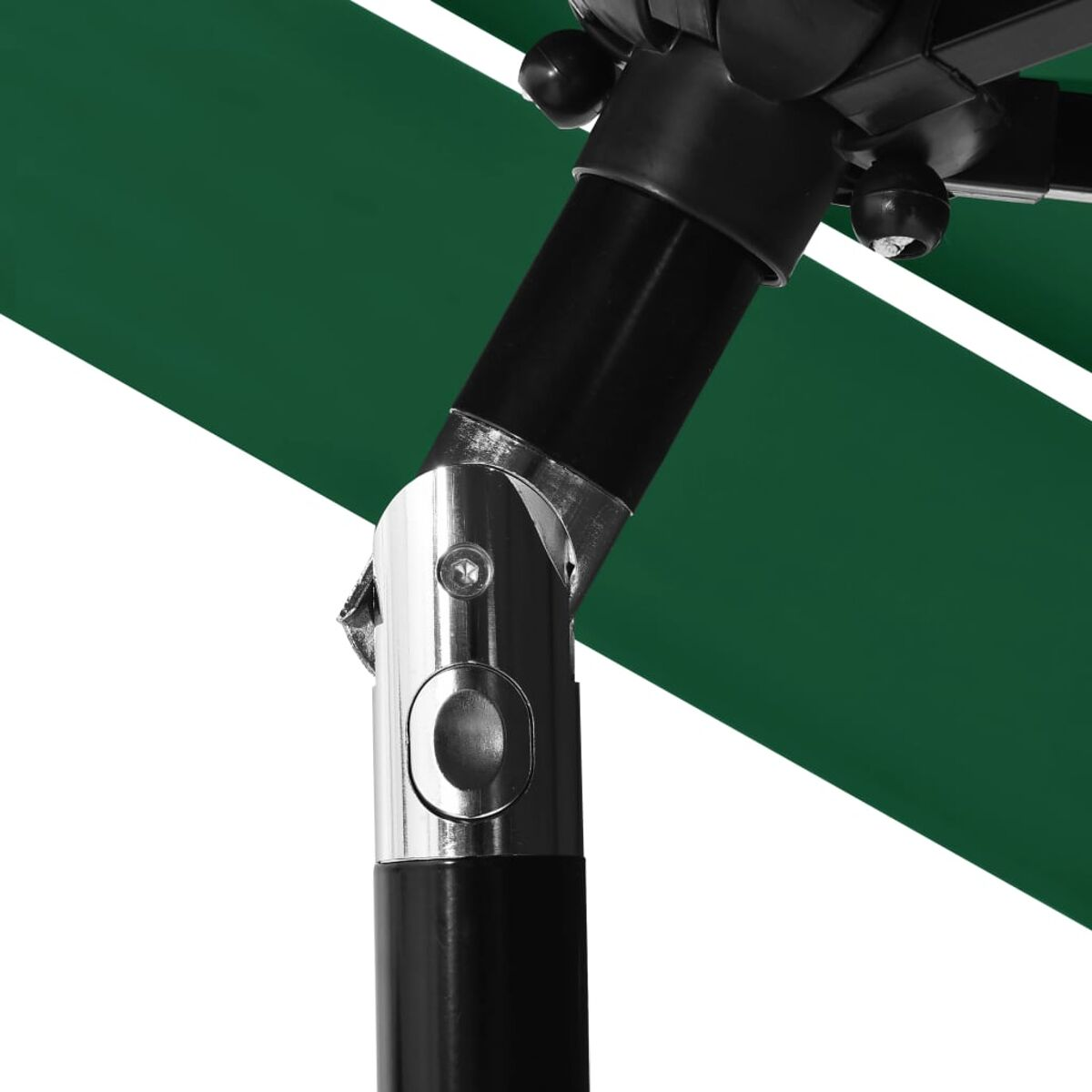 Nahaufnahme eines Schirmgelenks. Schwarze und grüne Details.