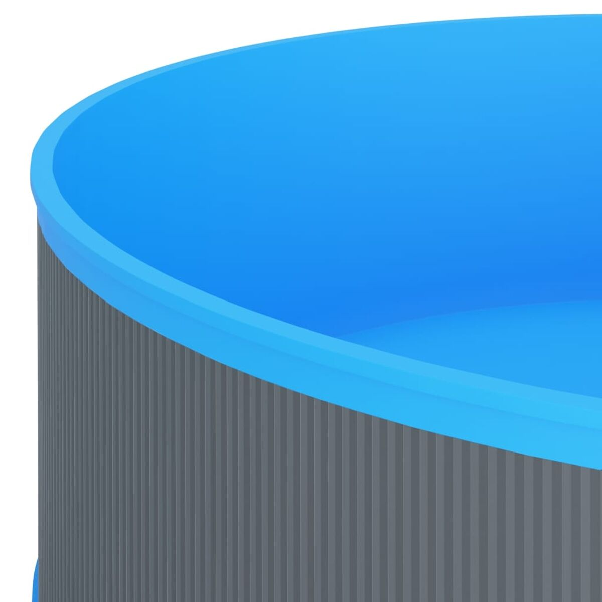 Nahaufnahme eines blau gekrönten runden Pools mit grauen, gewellten Seiten.
