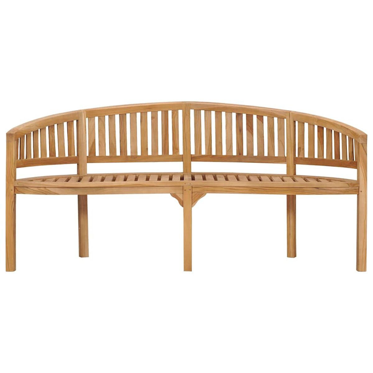 Holzbank mit geschwungener Rückenlehne, weißer Hintergrund.