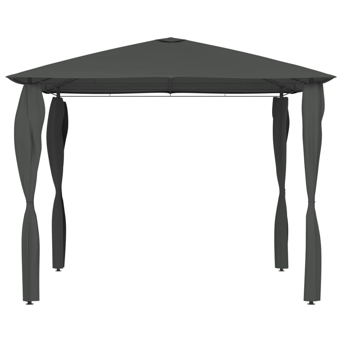 Grauer Pavillon mit Vorhängen. Weißer Hintergrund.
