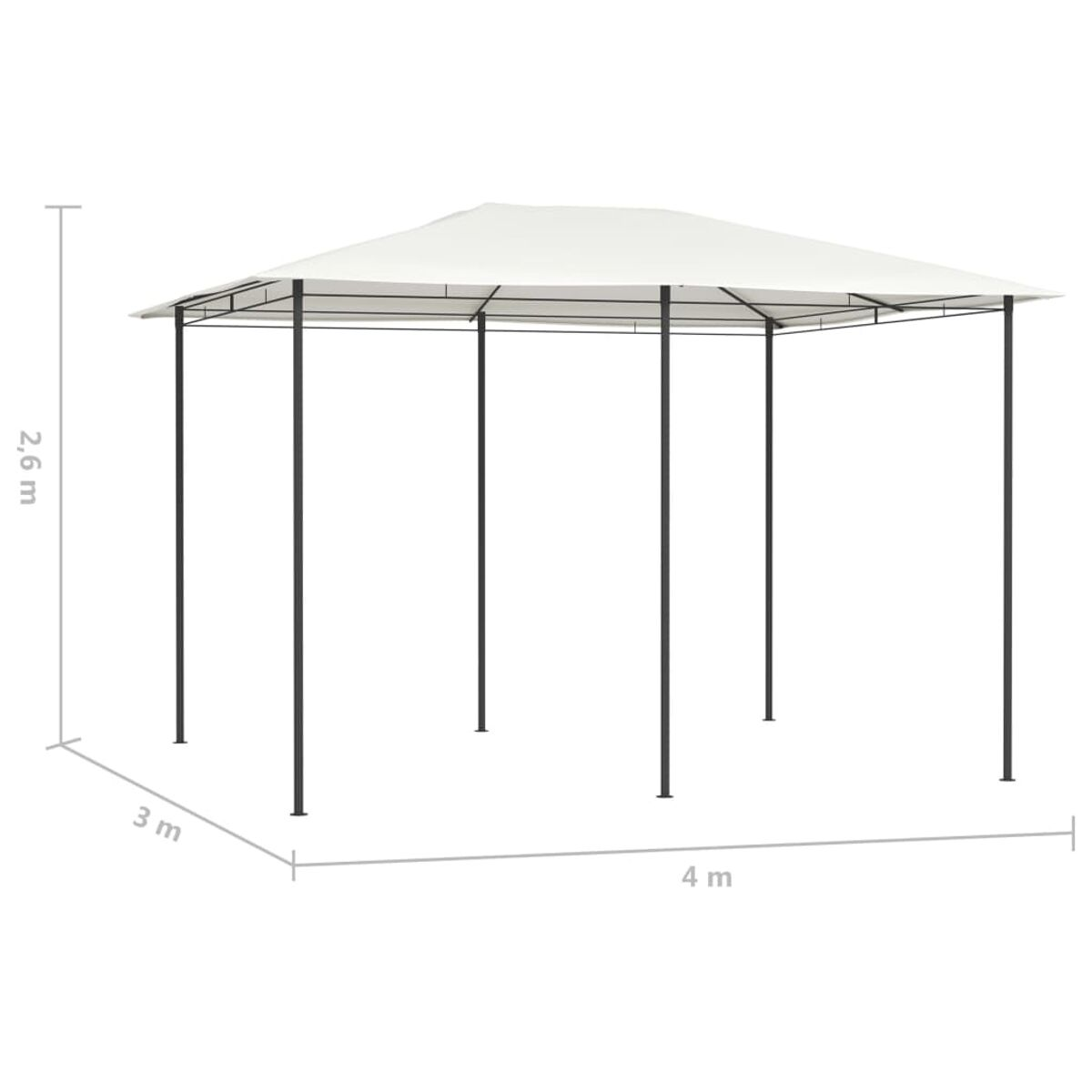 Weißer Pavillon mit schwarzem Rahmen. Maße: 3x4x2,6 m.