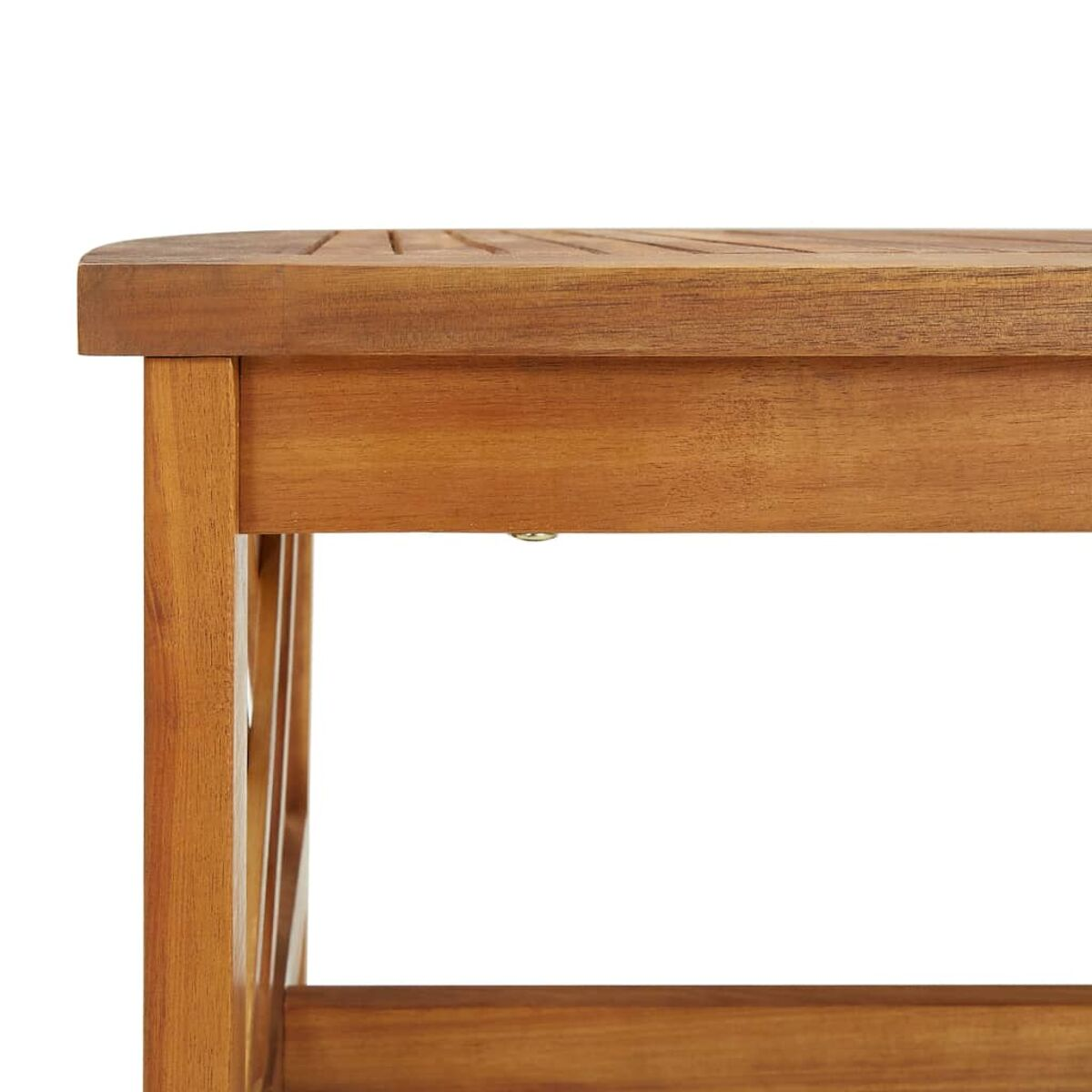 Nahaufnahme einer Holzoberfläche. Das Holz ist hellbraun, mit sichtbarer Maserung und einer Schraube.