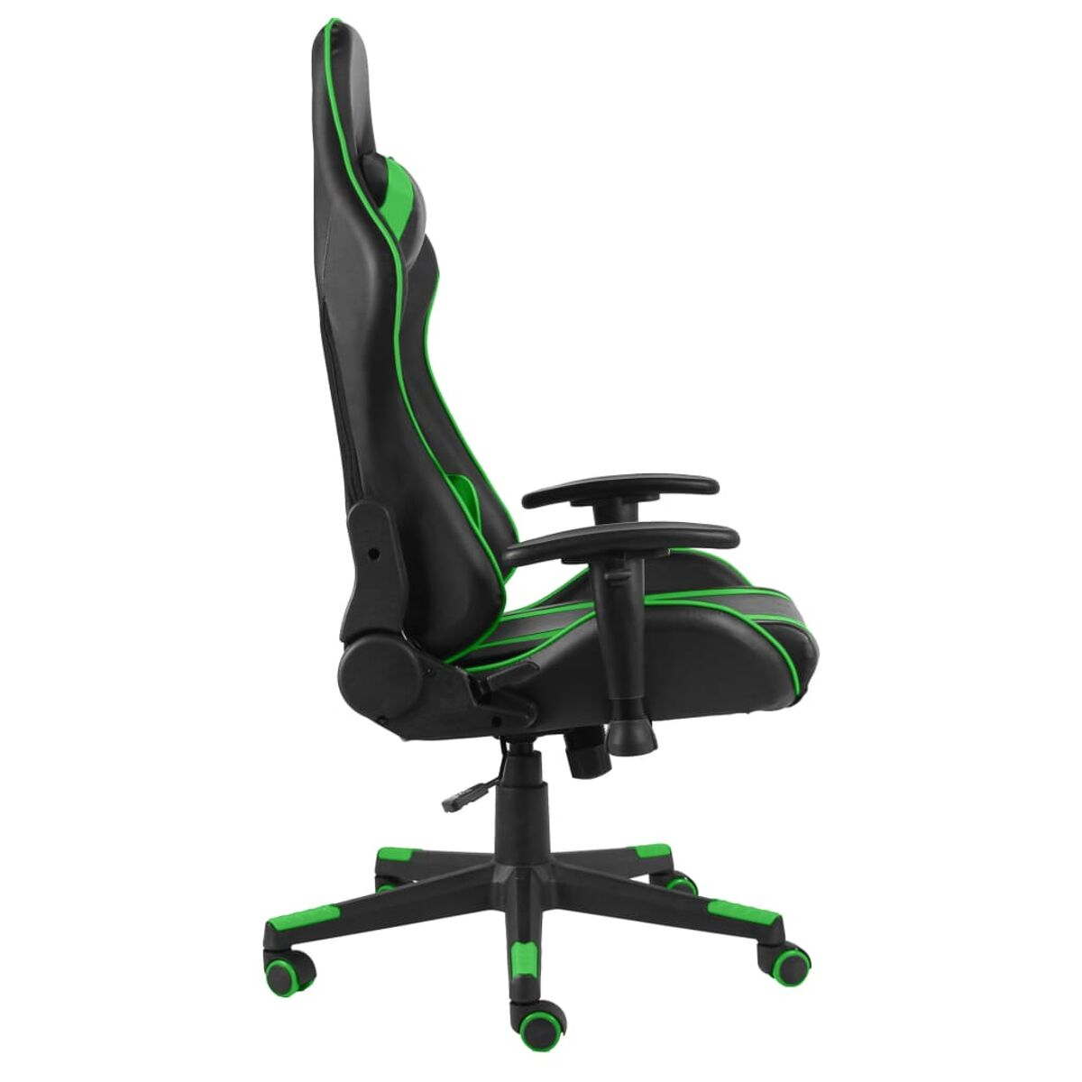 Sedia da gaming nera e verde. Seduta nera con dettagli verdi.