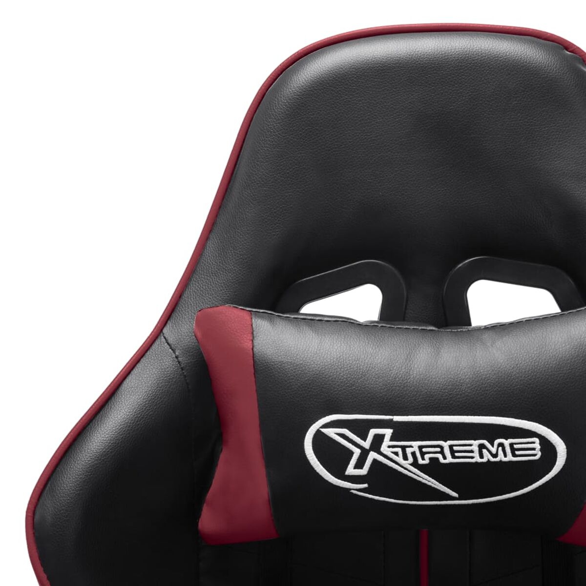 Kopfstütze des Gaming-Stuhls. Schwarz, rot und weiß. Weißer Hintergrund.