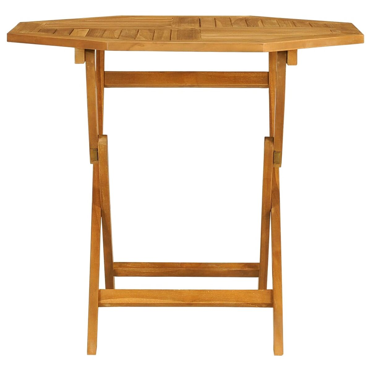 Sechseckiger Holztisch, faltbar, braun, freigestellt.