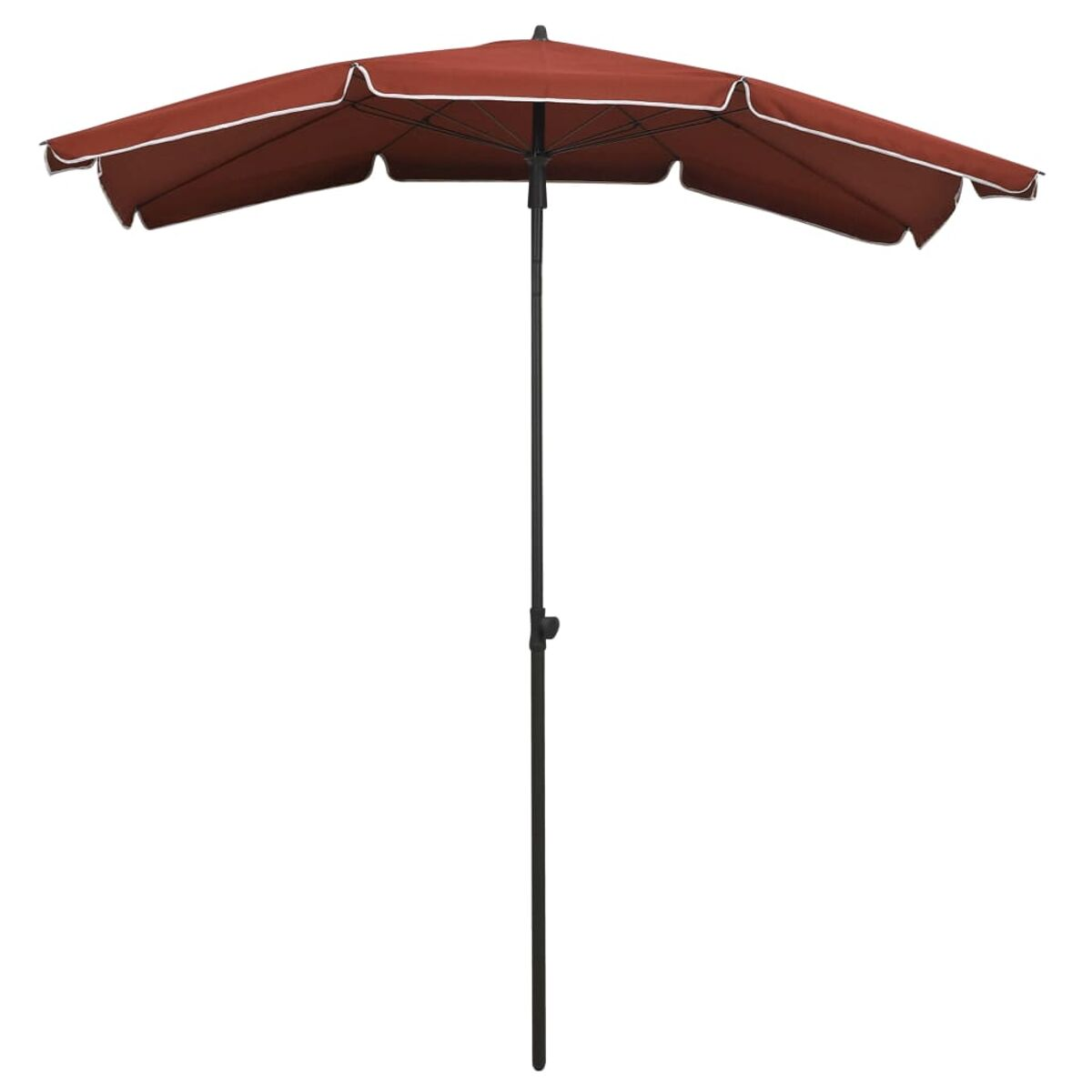Roter Regenschirm mit weißem Rand.