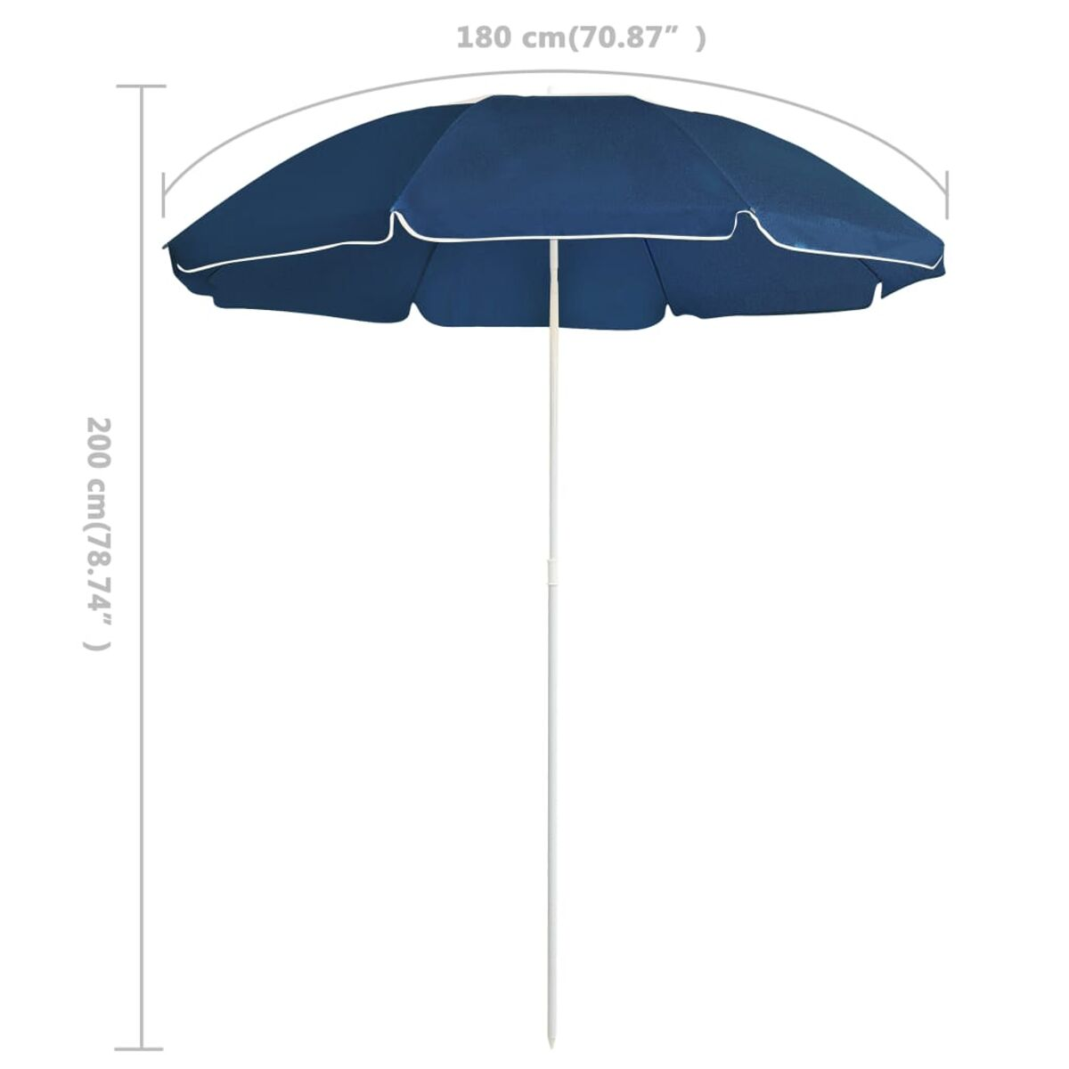 Marineblauer Sonnenschirm mit weißem Rand. Der Schirm ist geöffnet.