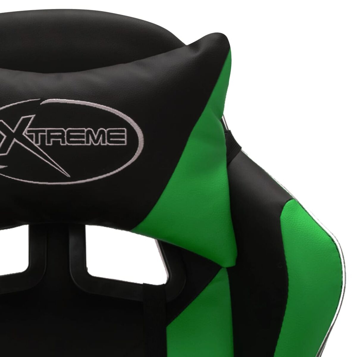 Gaming-Stuhl mit schwarzen und grünen Akzenten. Weißes Logo oben.