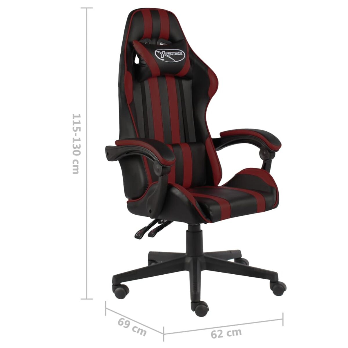Gaming-Stuhl mit schwarz-rotem Farbschema, Seitenansicht.