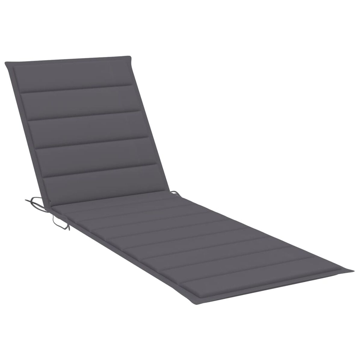 Graues Liegestuhlkissen mit horizontalen Rippen. Schwarze Bindebänder sind unten sichtbar.