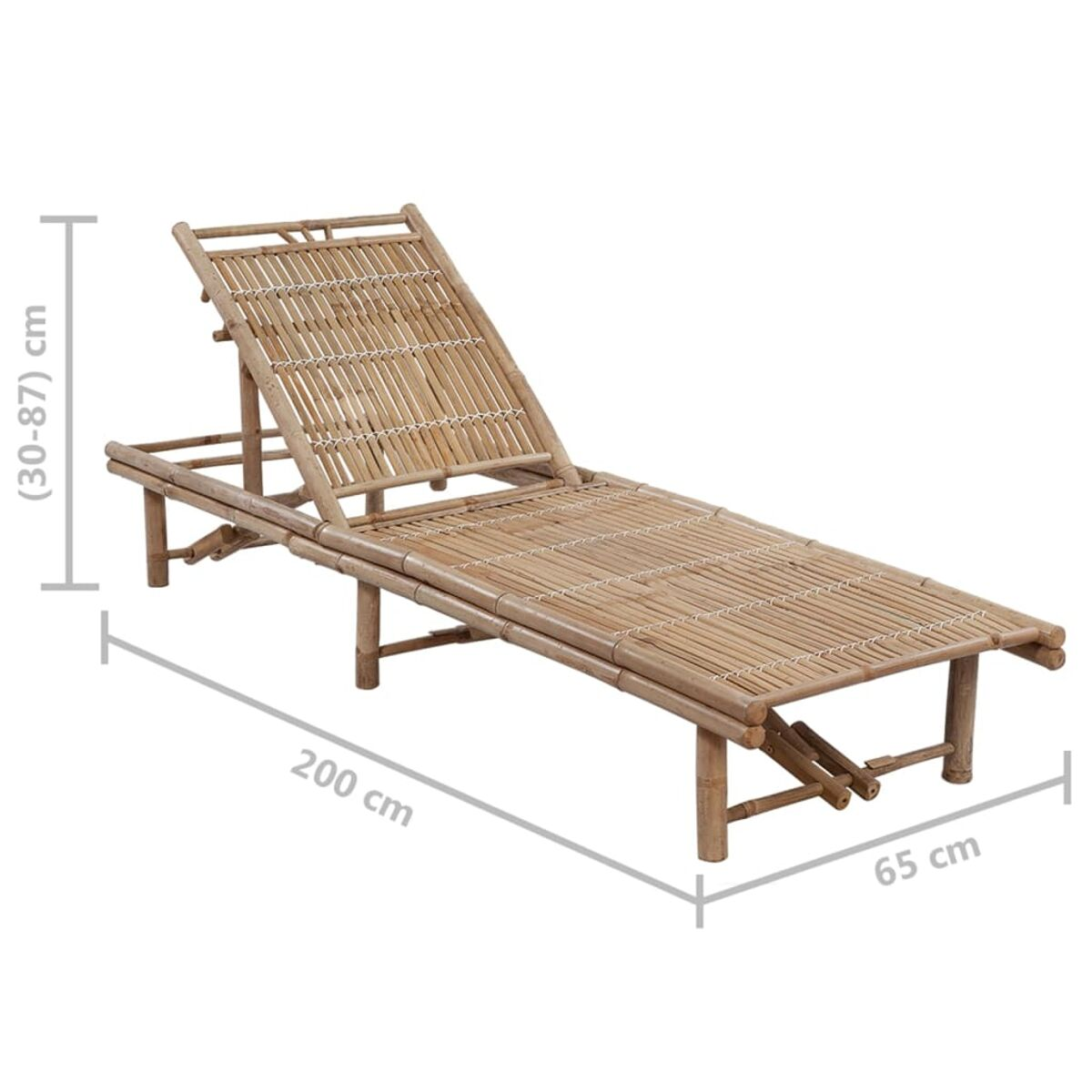 Chaise Lounge aus Bambus mit angegebenen Abmessungen.