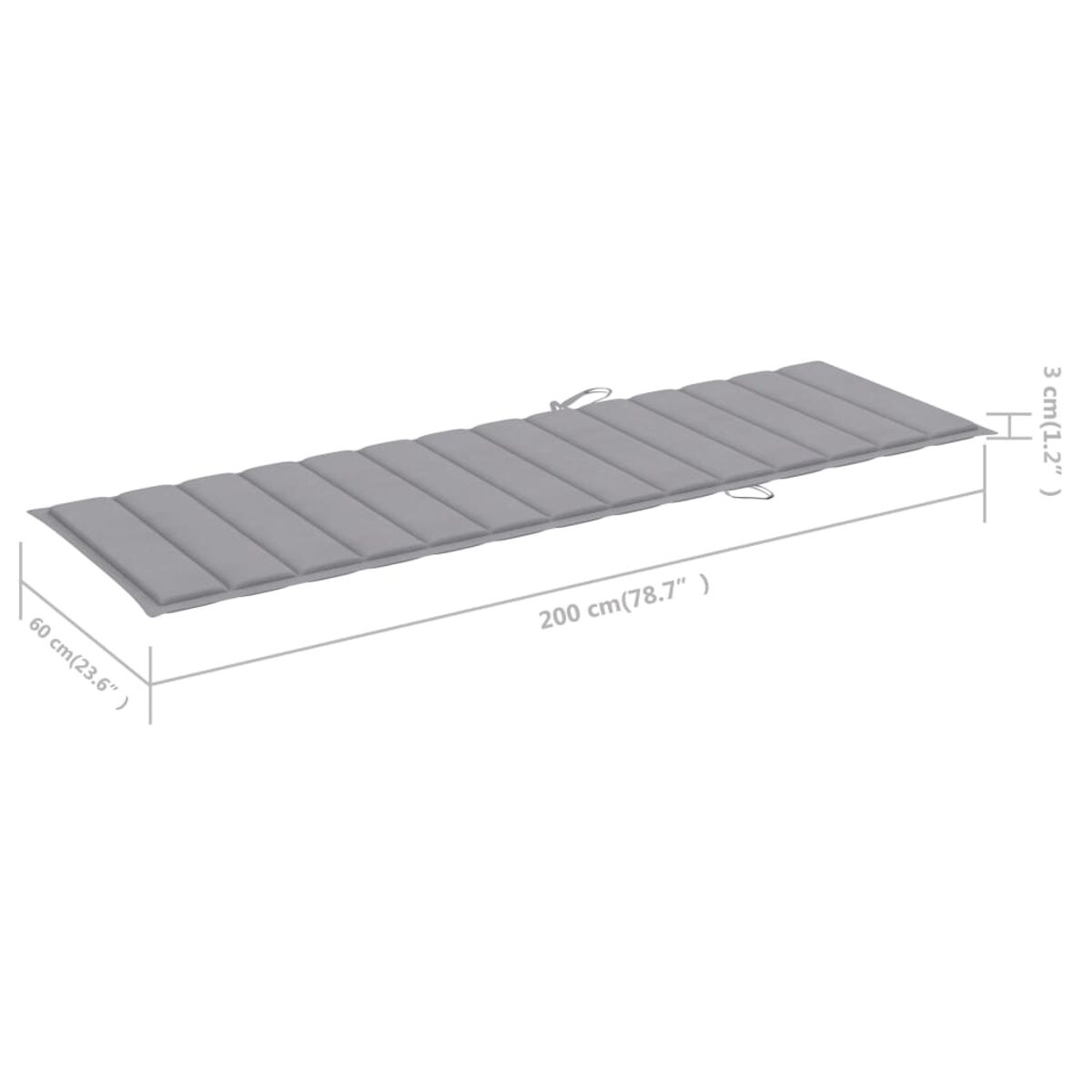 Graues Outdoor-Kissen mit Maßangaben, auf weißem Hintergrund.
