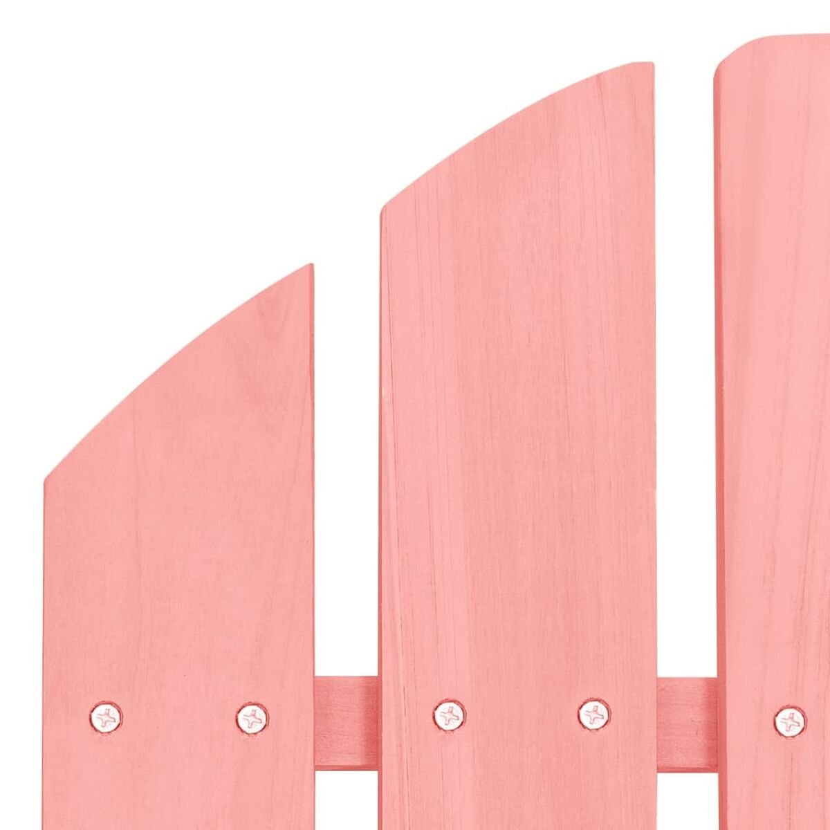 Nahaufnahme von rosa Holzstuhl-Latten. Schrauben sind sichtbar.