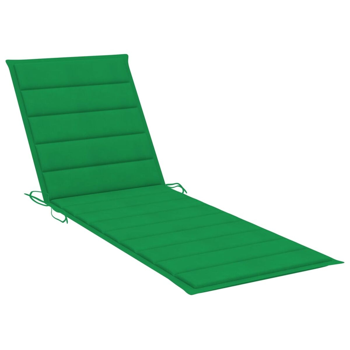 Grünes Chaiselongue-Kissen, rechteckig, mit Stepplinien und Bindebändern, weißer Hintergrund.