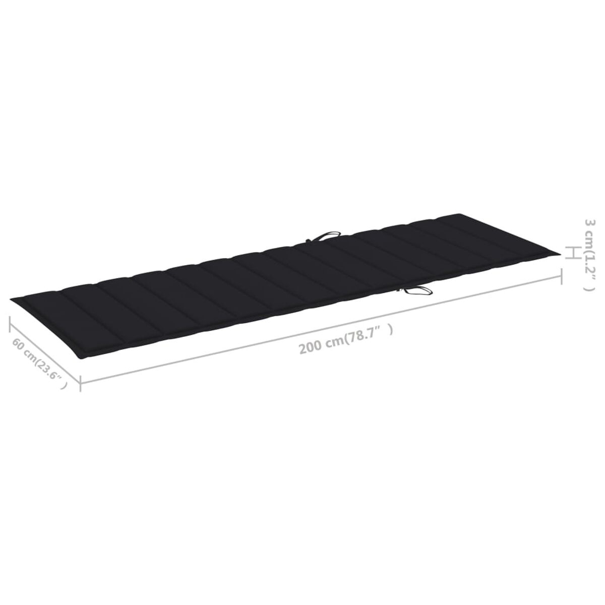 Schwarze Outdoor-Matratze. Sie hat eine schwarze Farbe. Die Matratze hat die Maße 200x60x3cm.