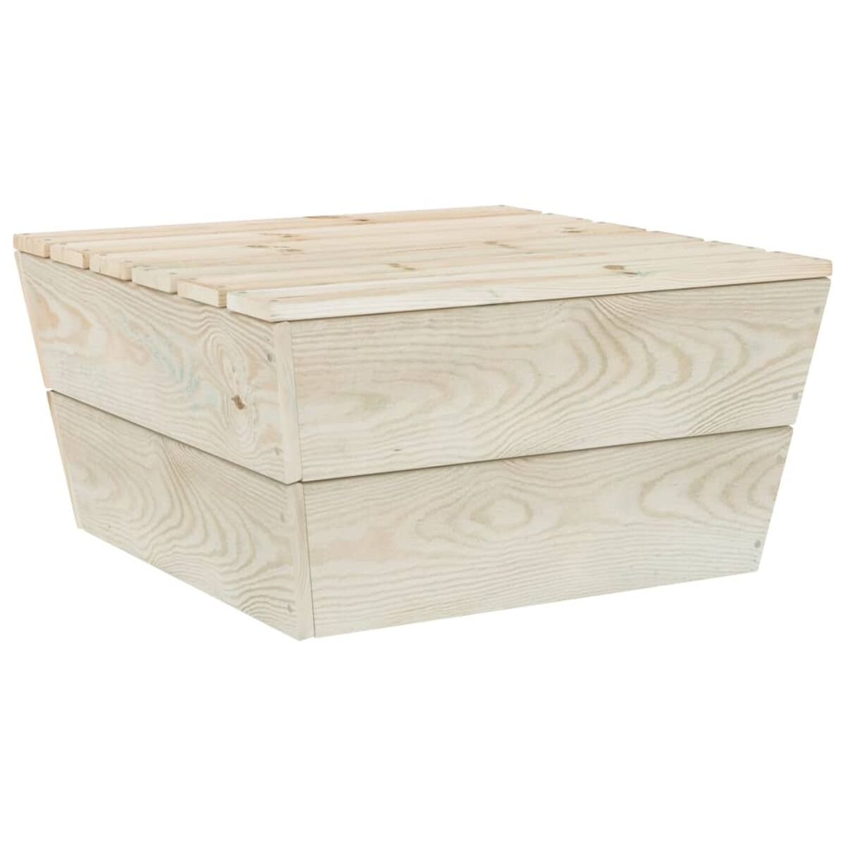 Helle, quadratische Outdoor-Aufbewahrungsbox aus Holz mit Lattenrost. Zweistufiges Design.