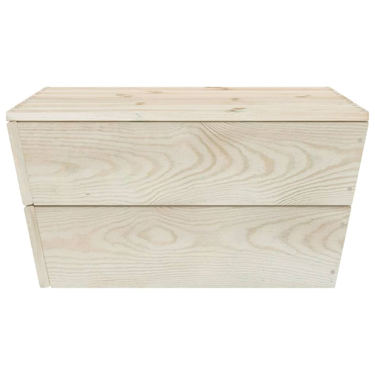 Holz-Aufbewahrungsbox, zwei Schubladen. Helles Holz mit Latten.