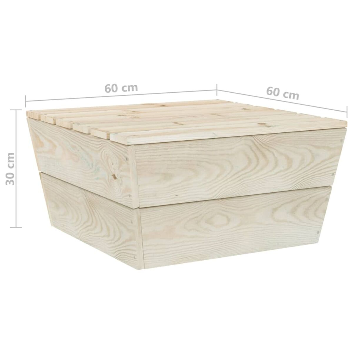Holzaufbewahrungsbox mit Deckel. Messungen sichtbar. Weißer Hintergrund.