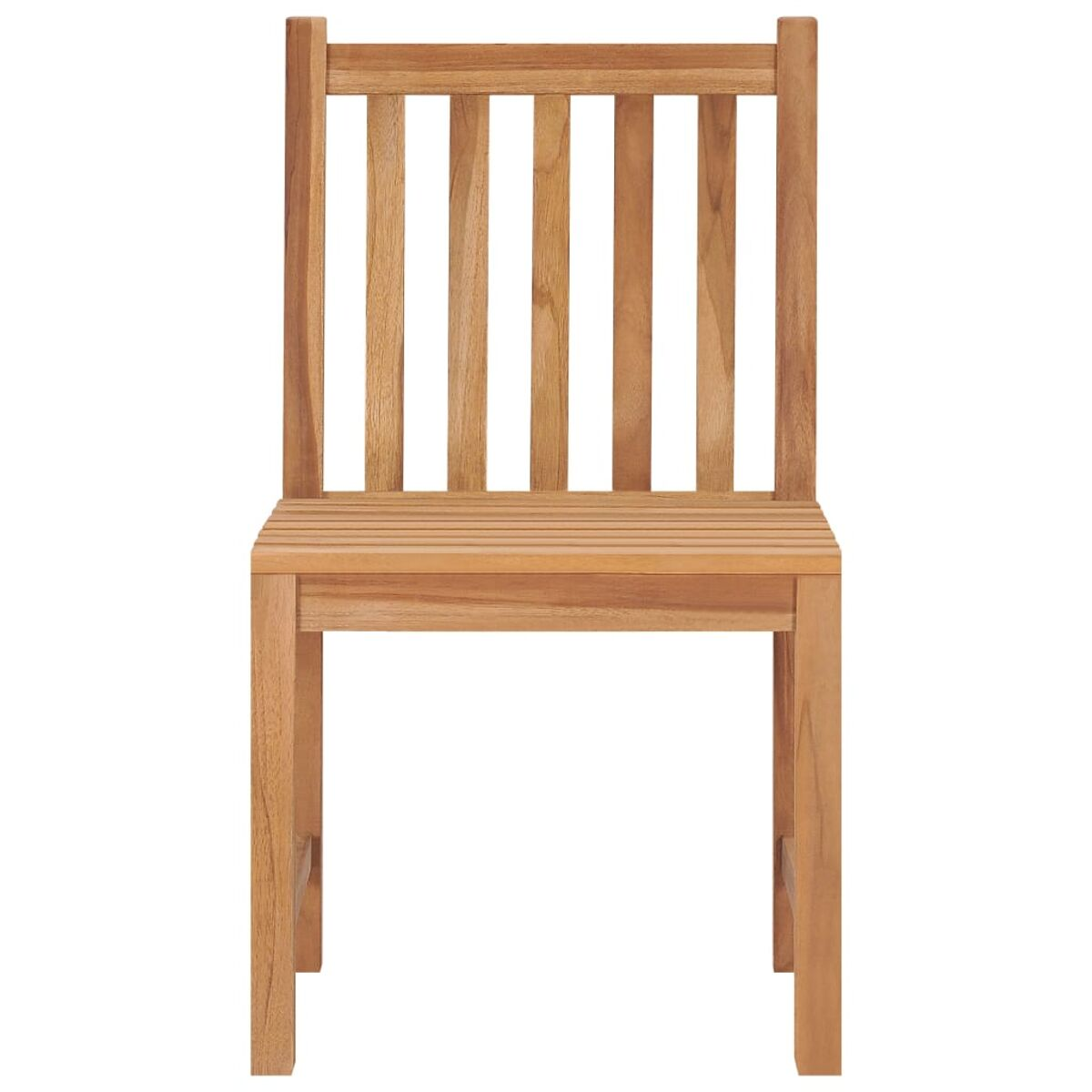 Holzstuhl, braun, mit Lattenrücken und -sitz. Vier Beine, klares Design. Weißer Hintergrund.